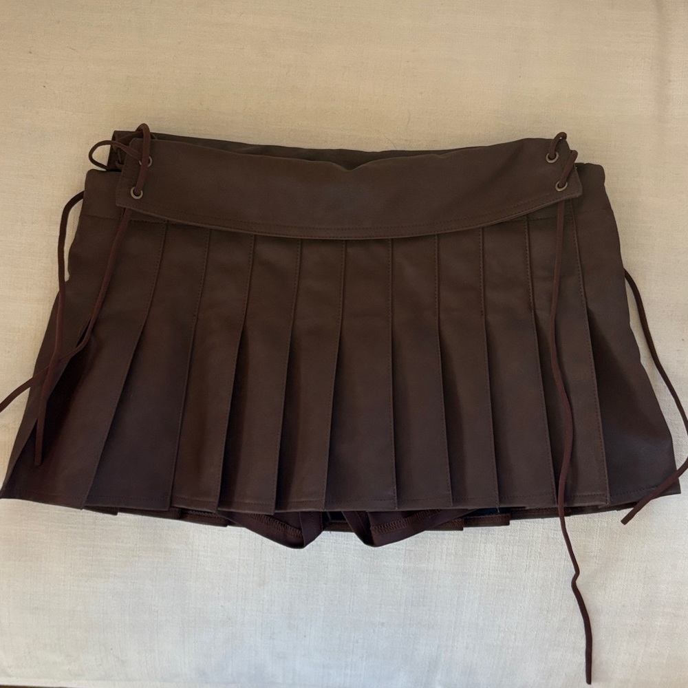 Edikted Brown Faux Leather Mini Skort